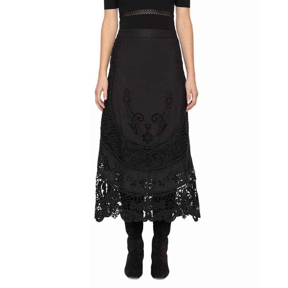 NEW SEA gianna lace midi skirt in black